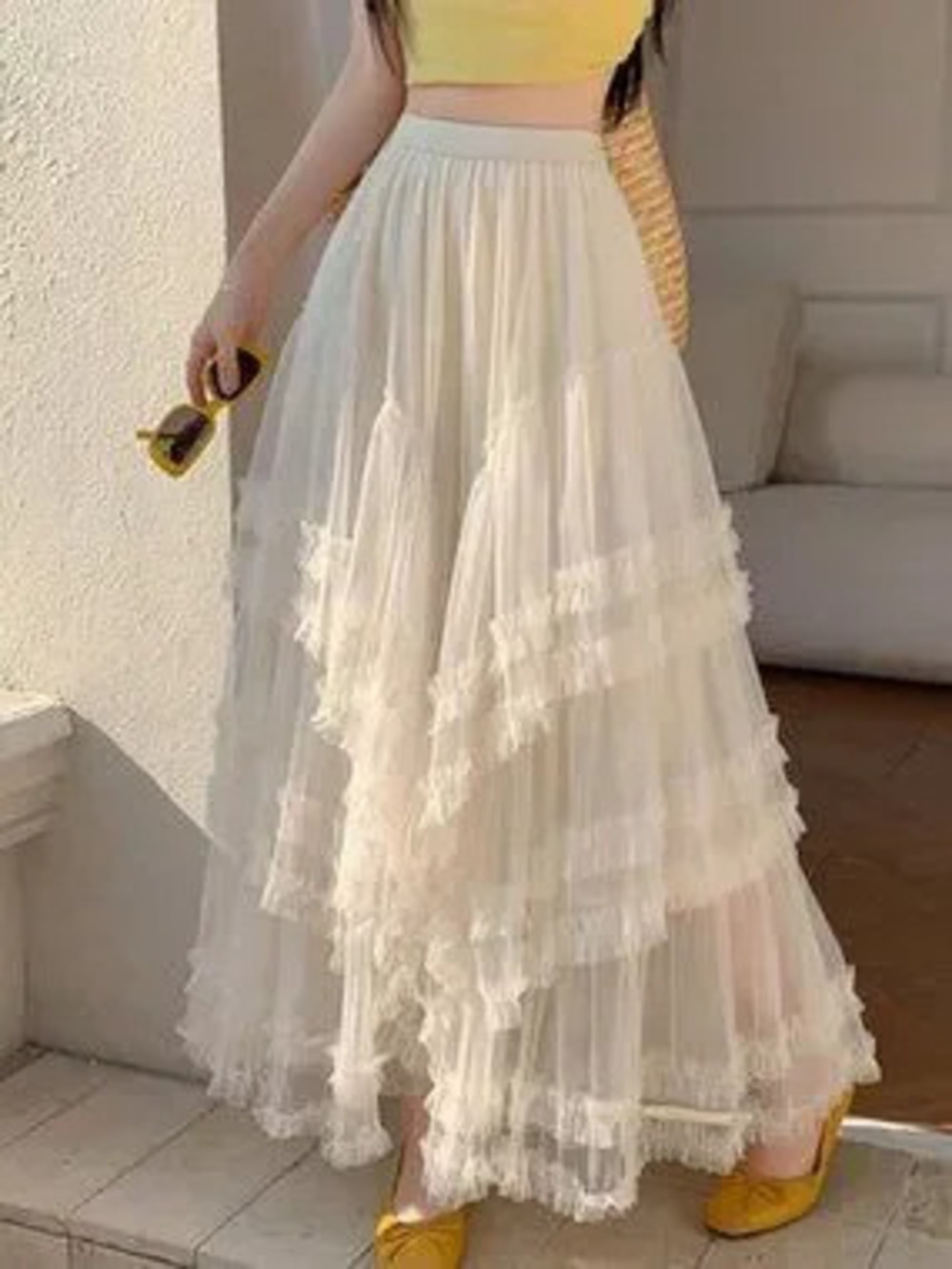 ZARA Apricot Casual Women's Sheer Ruffle Detail Skirt